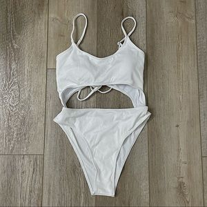 White Ribbed One-Piece Swimsuit